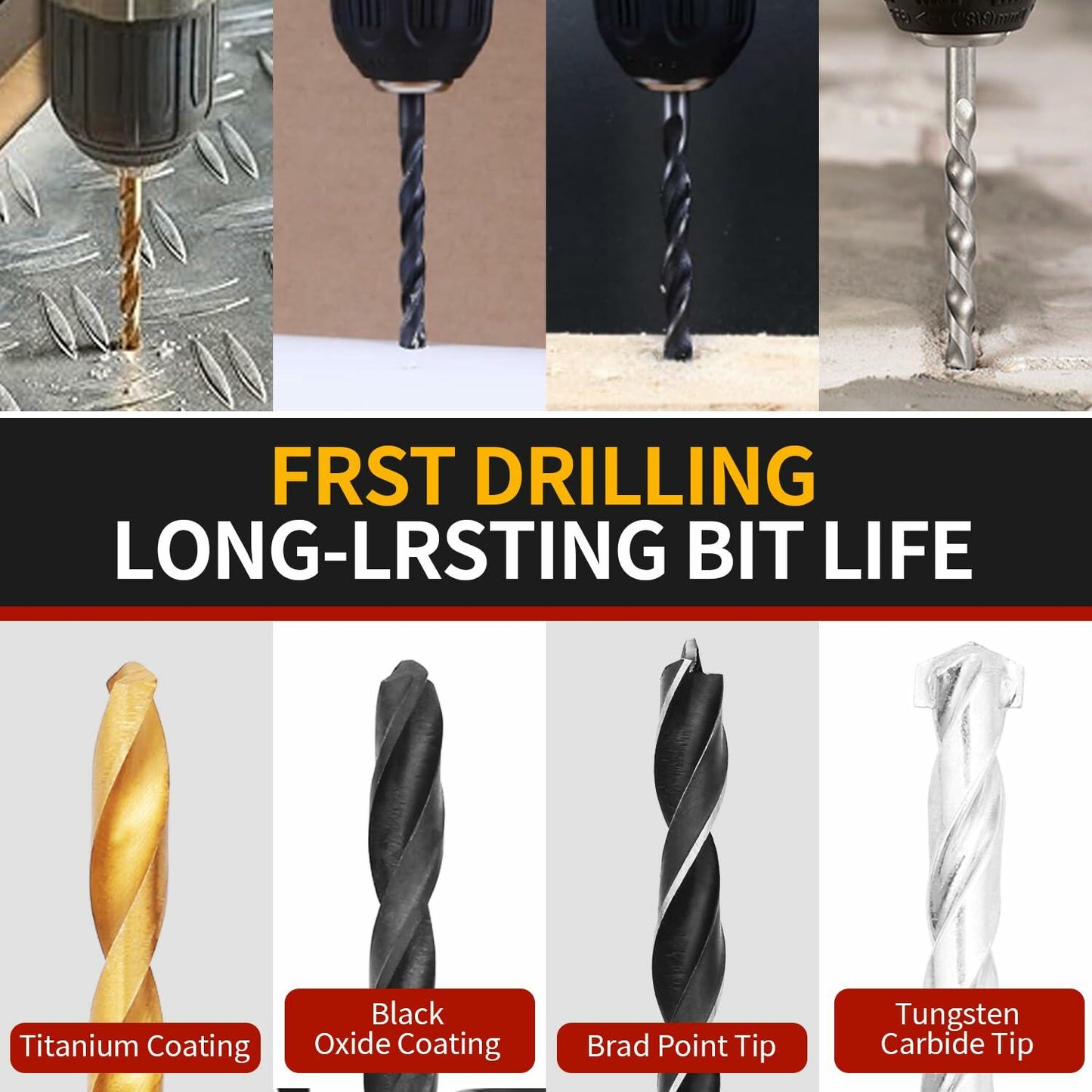 Wakuka 400 Pcs Drill Bit & Screwdriver Set Black High Speed Steel Titanium