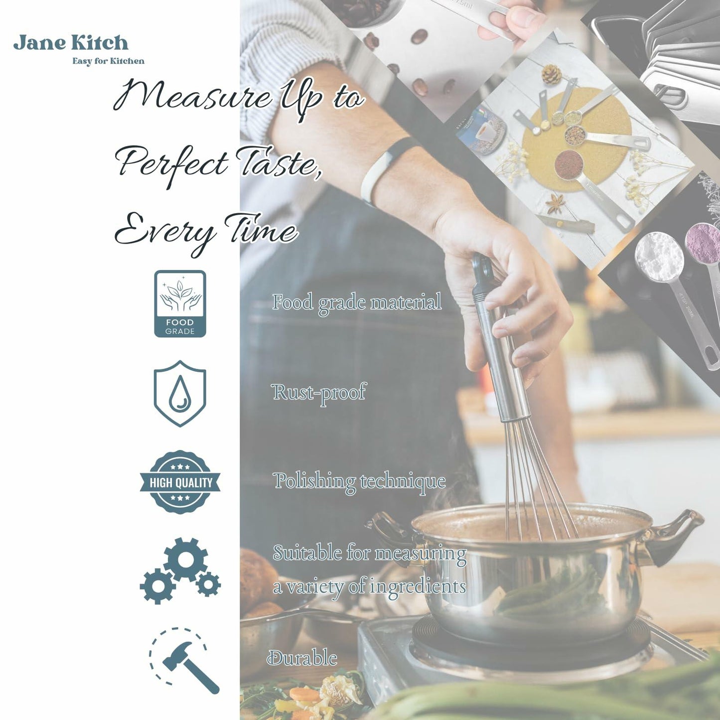 Jane Kitch Stainless Steel Measuring Spoons Set of 6 Silver Metal Kitchen