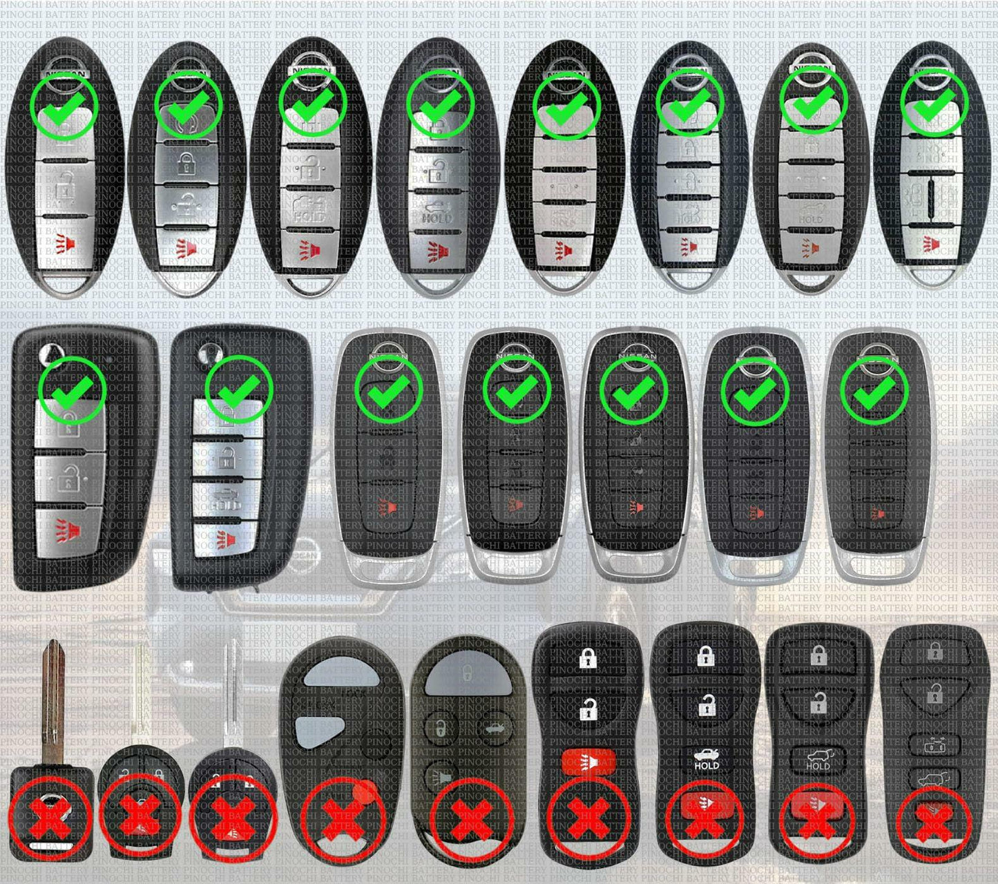 Pinochi Key Fob Battery Replacement for Nissan Smart Remote CR2032 3V