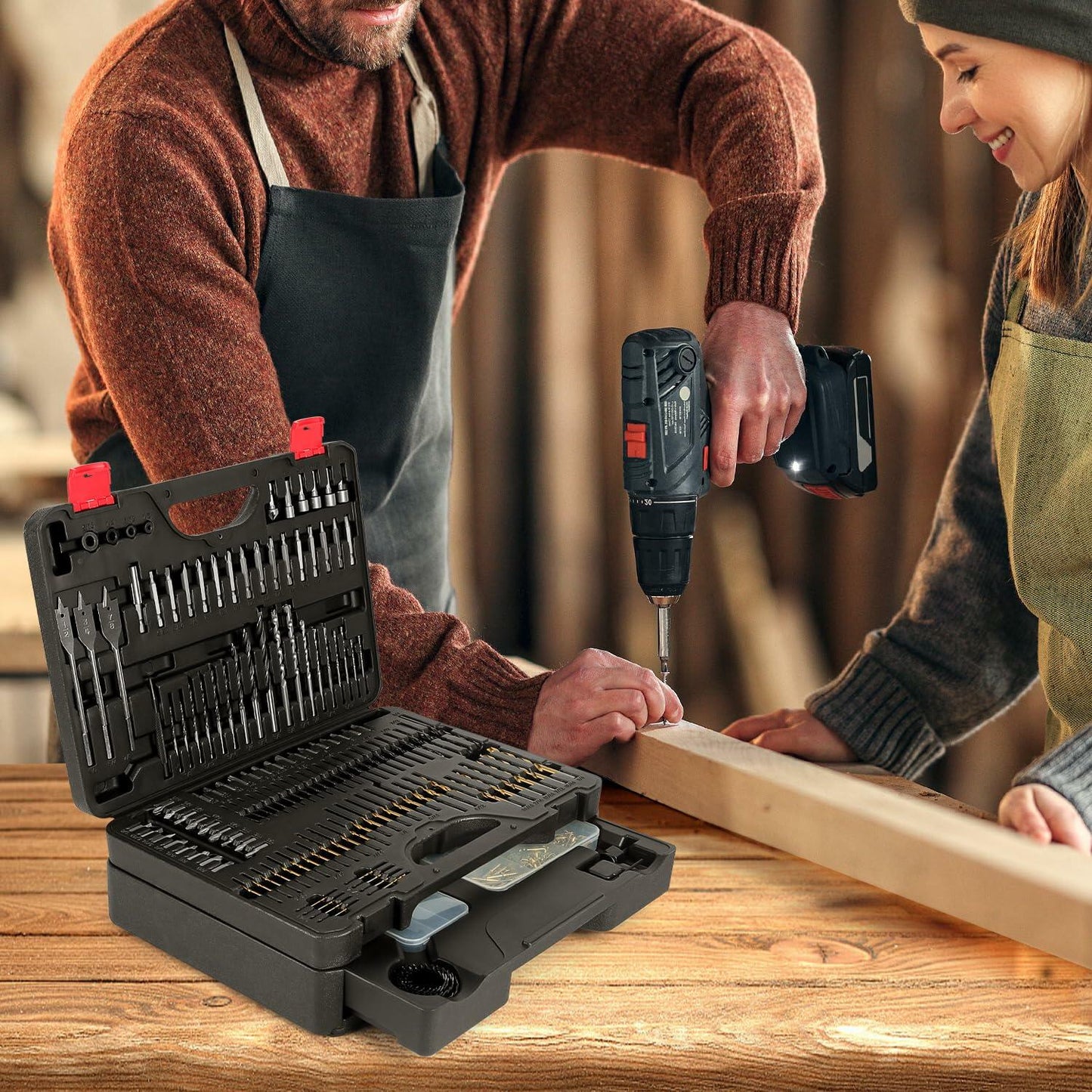 Wakuka 400 Pcs Drill Bit & Screwdriver Set Black High Speed Steel Titanium