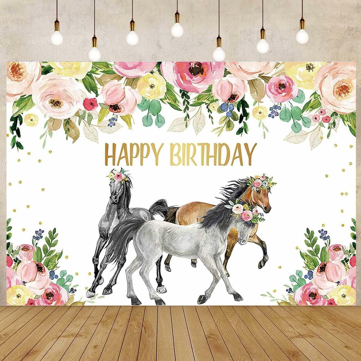 JICONEE Horse Birthday Party Backdrop Western Bohemian Wildflower 7x5ft