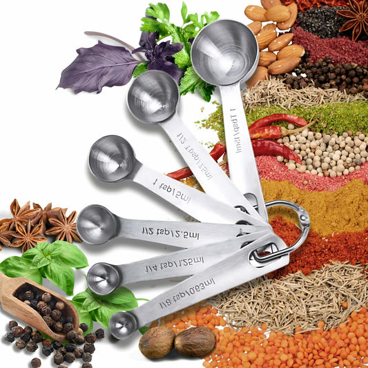 Jane Kitch Stainless Steel Measuring Spoons Set of 6 Silver Metal Kitchen