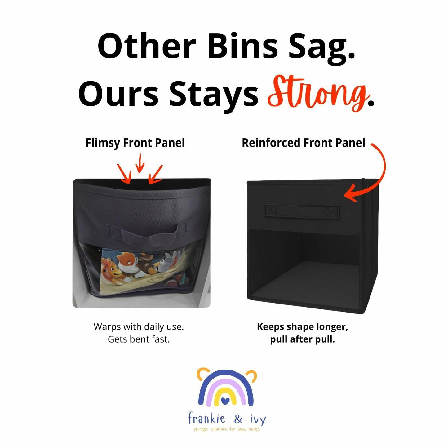 Frankie & Ivy 11 Inch Clear Front Storage Bins Gray 6 Pack Fabric