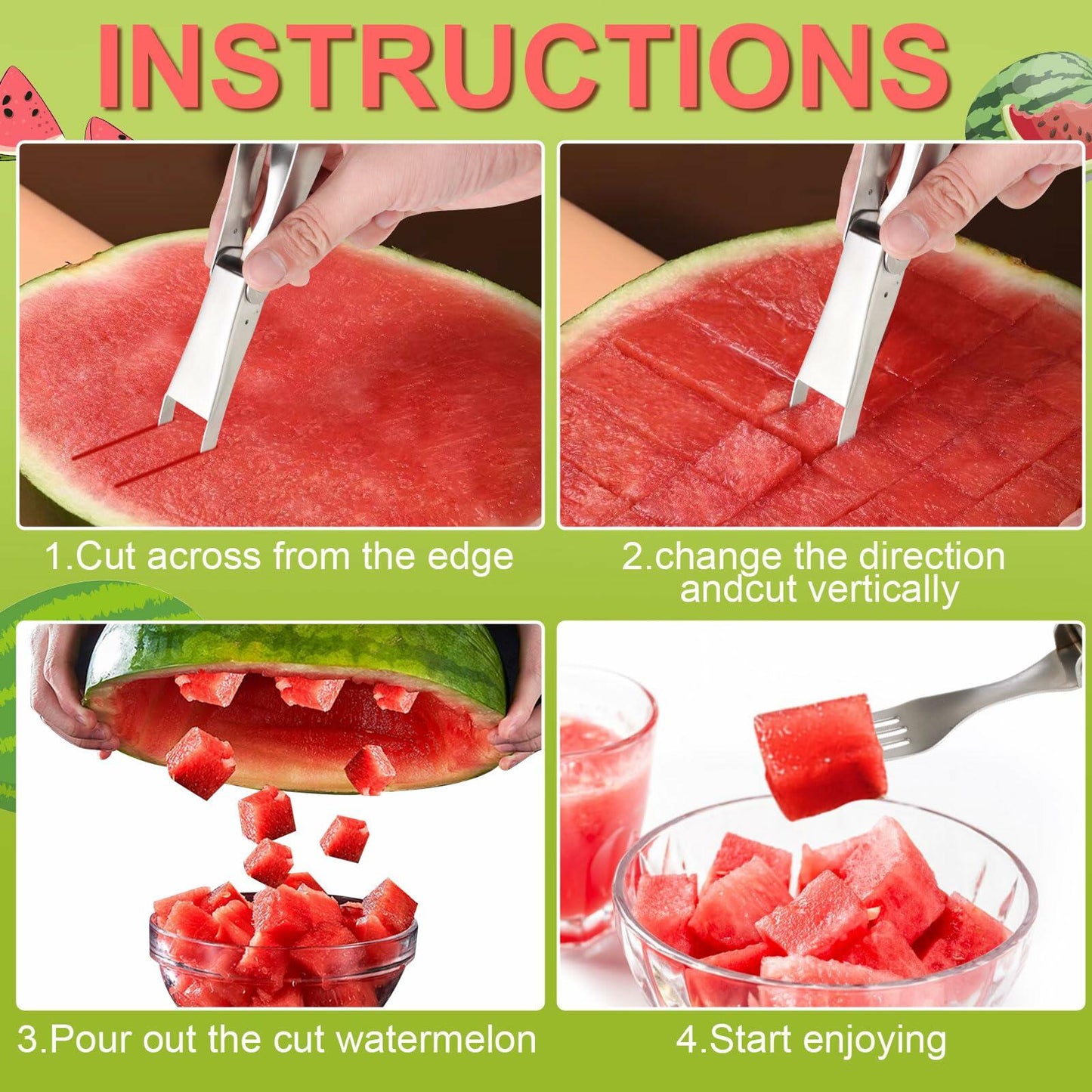 TAOTOP 2PCS Stainless Steel Watermelon Fork Slicer 2-in-1 Portable Silver