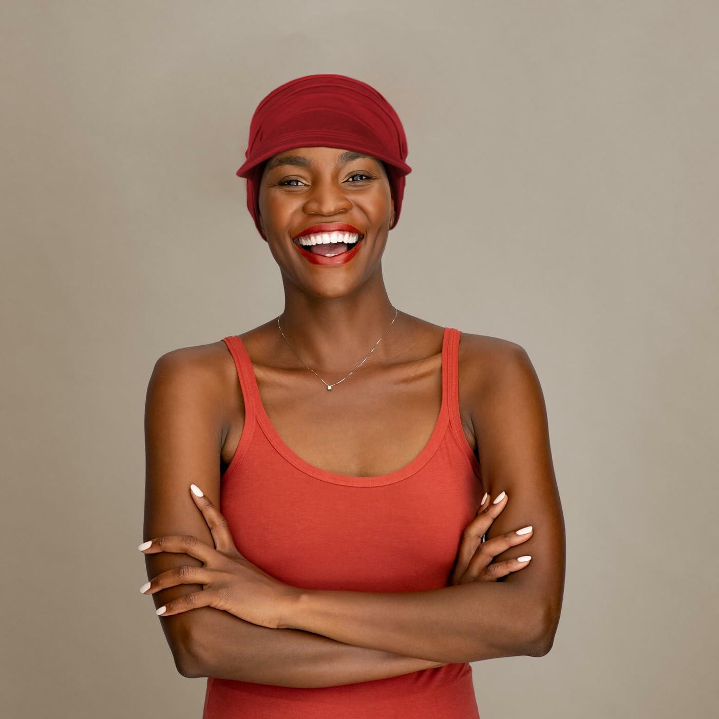 Wimnkuv Soft Bamboo Baseball Cap Women Chemo Hat Wine Red+Khaki One Size