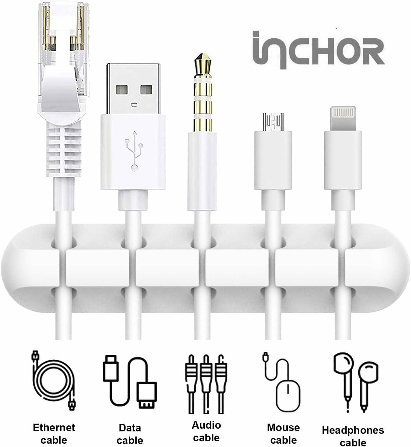 INCHOR Cord Organizer White Silicone 3-Pack Cable Clips (7,5,3 Slots)