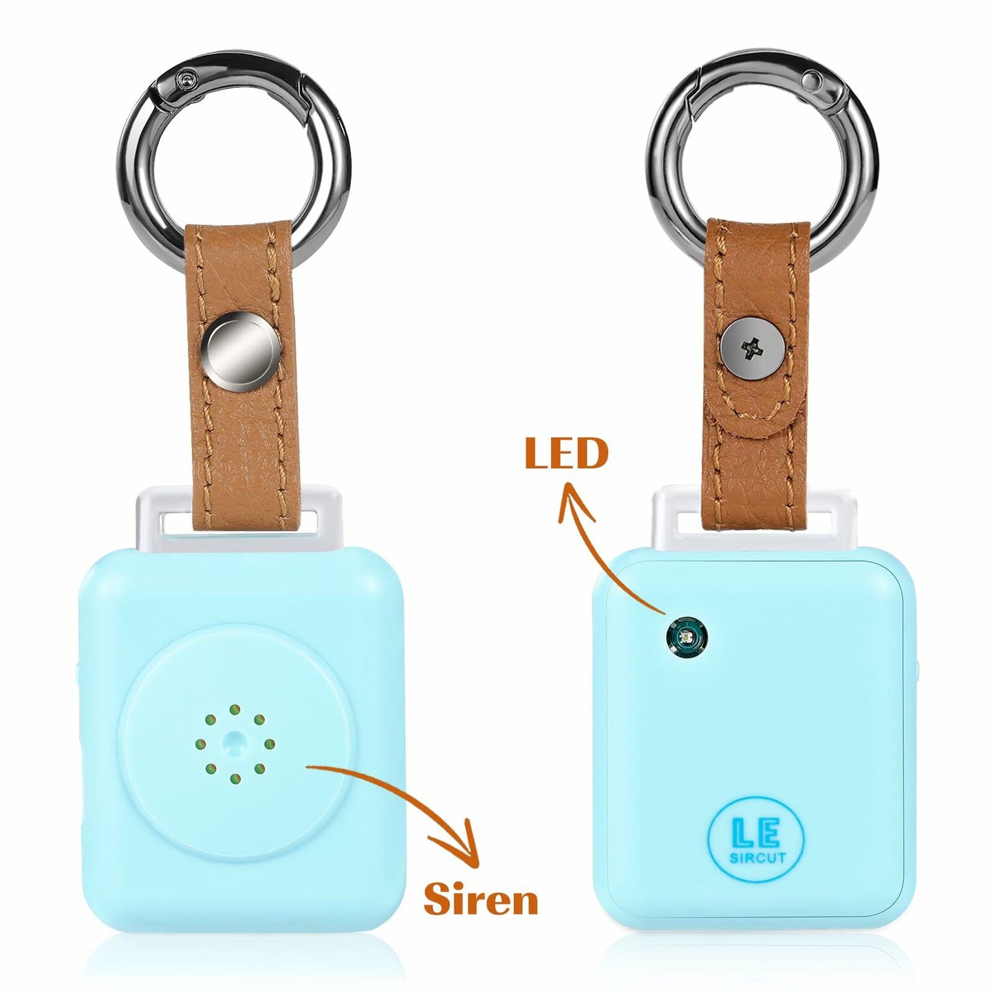 LE Sircut PA01 Leather Personal Alarm Keychain 130dB Rose Gold LED Flashlight