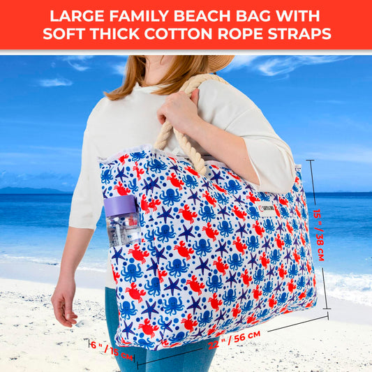 SHYLERO Waterproof Beach Tote Bag with Airtight Pouch & Key Holder L22xH15xW6