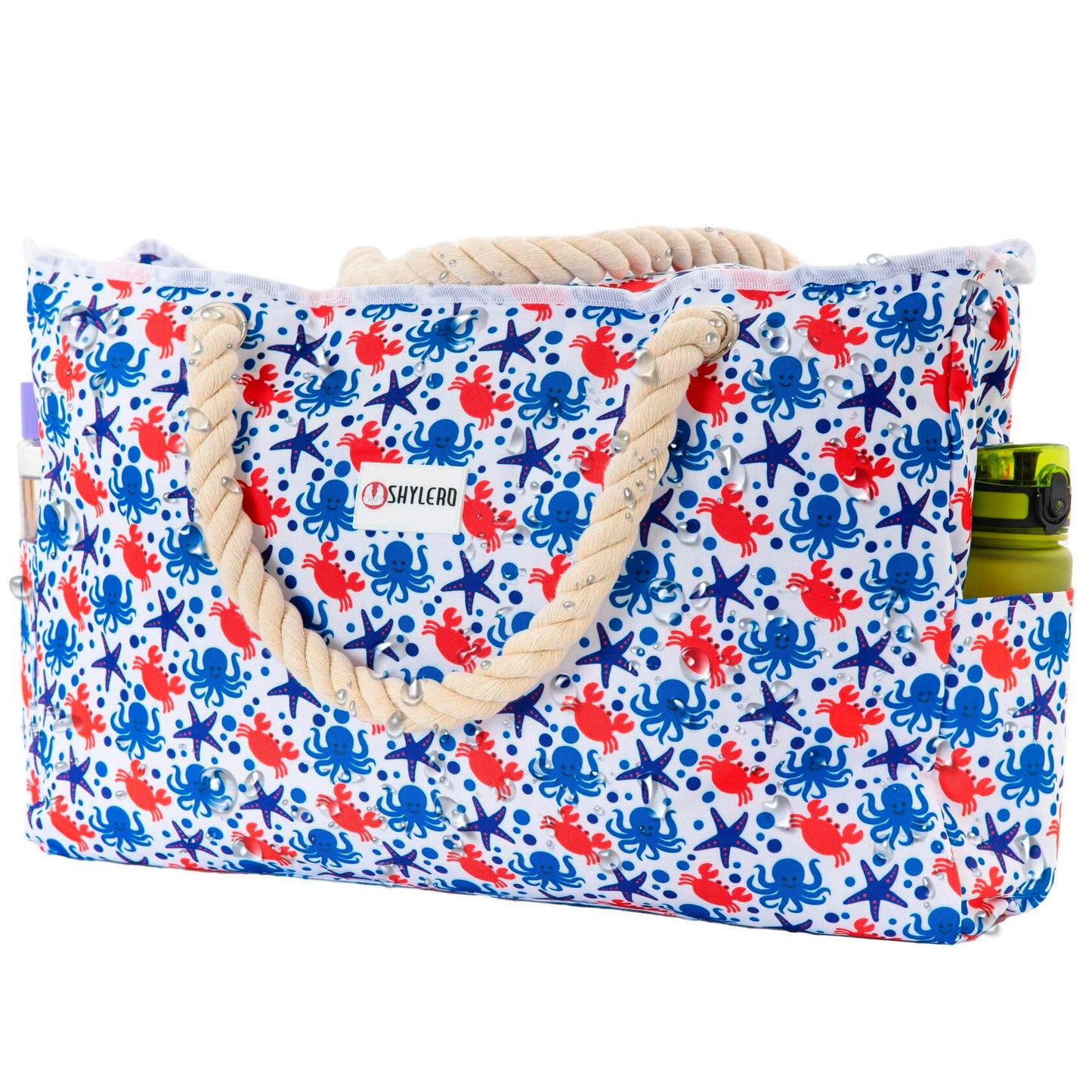 SHYLERO Waterproof Beach Tote Bag with Airtight Pouch & Key Holder L22xH15xW6