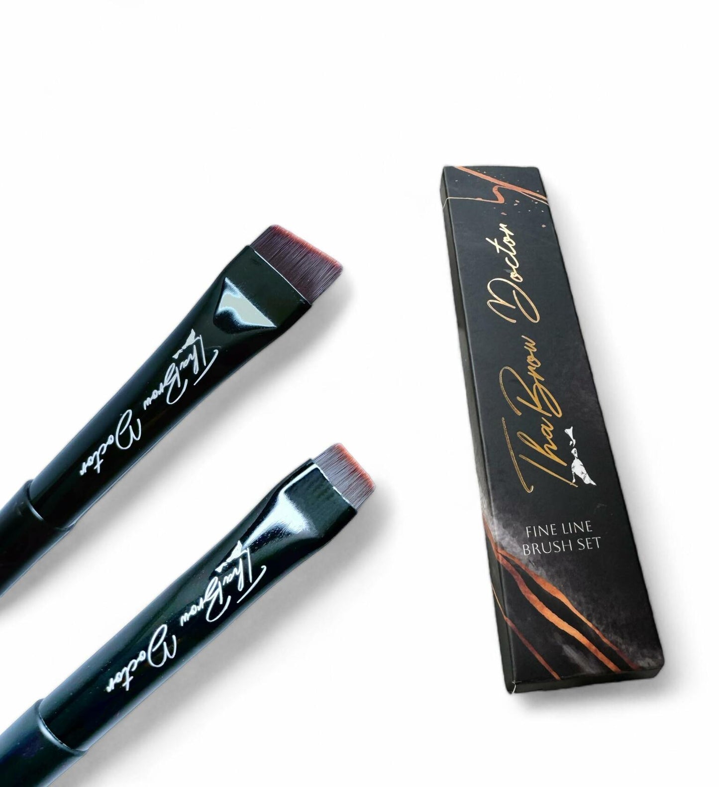 THABROWDOCTOR Makeup Brush Set 2pc Angled Flat Edge Synthetic Black White