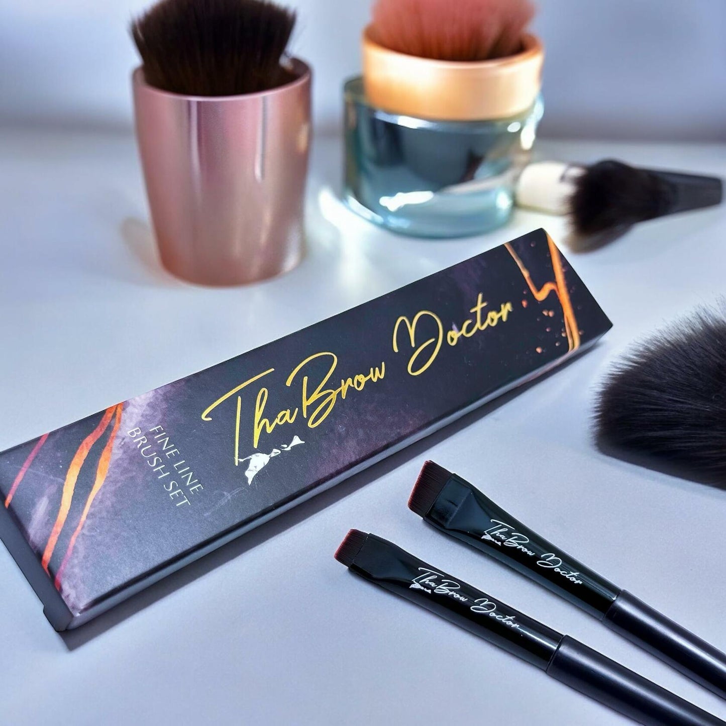 THABROWDOCTOR Makeup Brush Set 2pc Angled Flat Edge Synthetic Black White