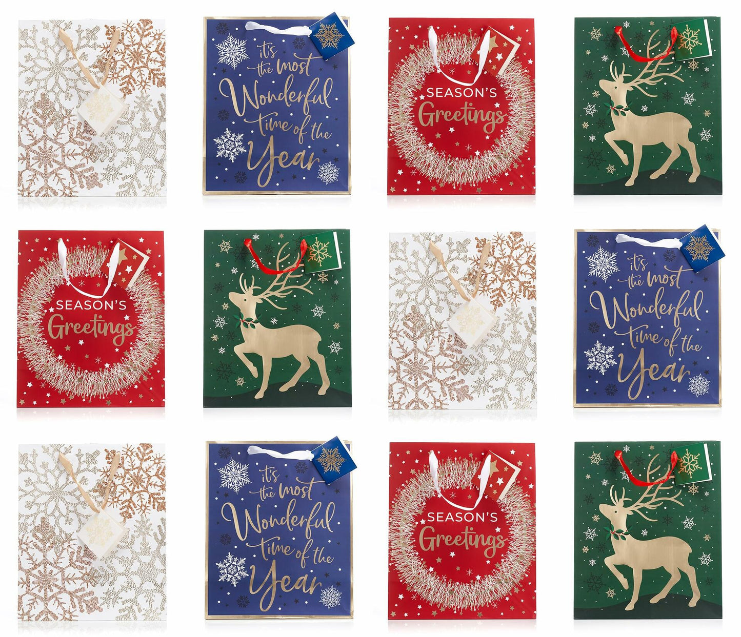 Fifth Ave Kraft Christmas Bags Large 12x10x5 Joy Pack of 12 Holiday Gift