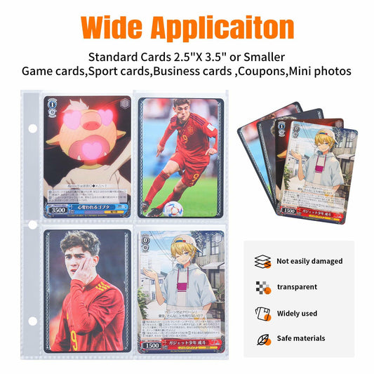 HUAFENGSH 4 Pocket Card Sleeves A5 3 Ring Binder 2.5x3.5 Inch 100 Pack