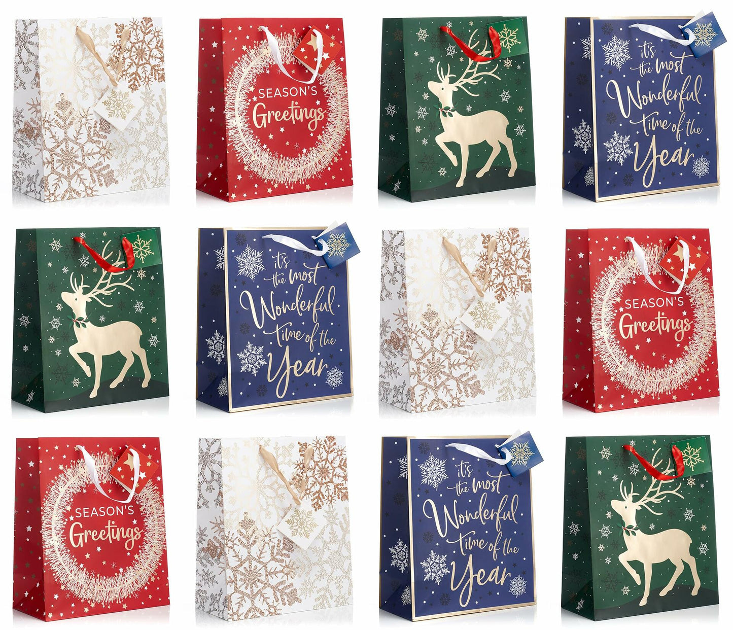 Fifth Ave Kraft Christmas Bags Large 12x10x5 Joy Pack of 12 Holiday Gift