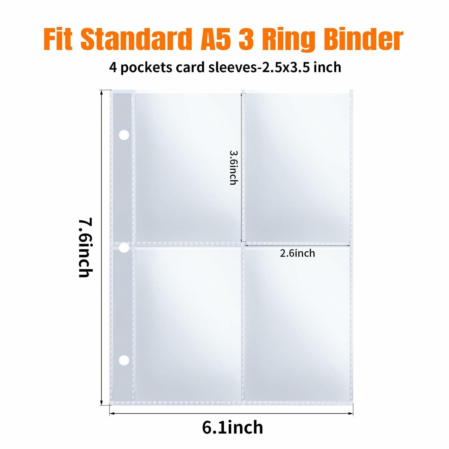 HUAFENGSH 4 Pocket Card Sleeves A5 3 Ring Binder 2.5x3.5 Inch 100 Pack
