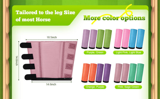 Bulyoou Set of 8 Mesh Fly Boots for Horse Breathable Adjustable Orange Purple