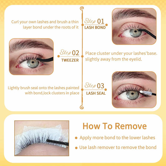 FOINEMYED Fluffy D Curl Cluster Eyelashes 10-22mm Volume Black 120 Count