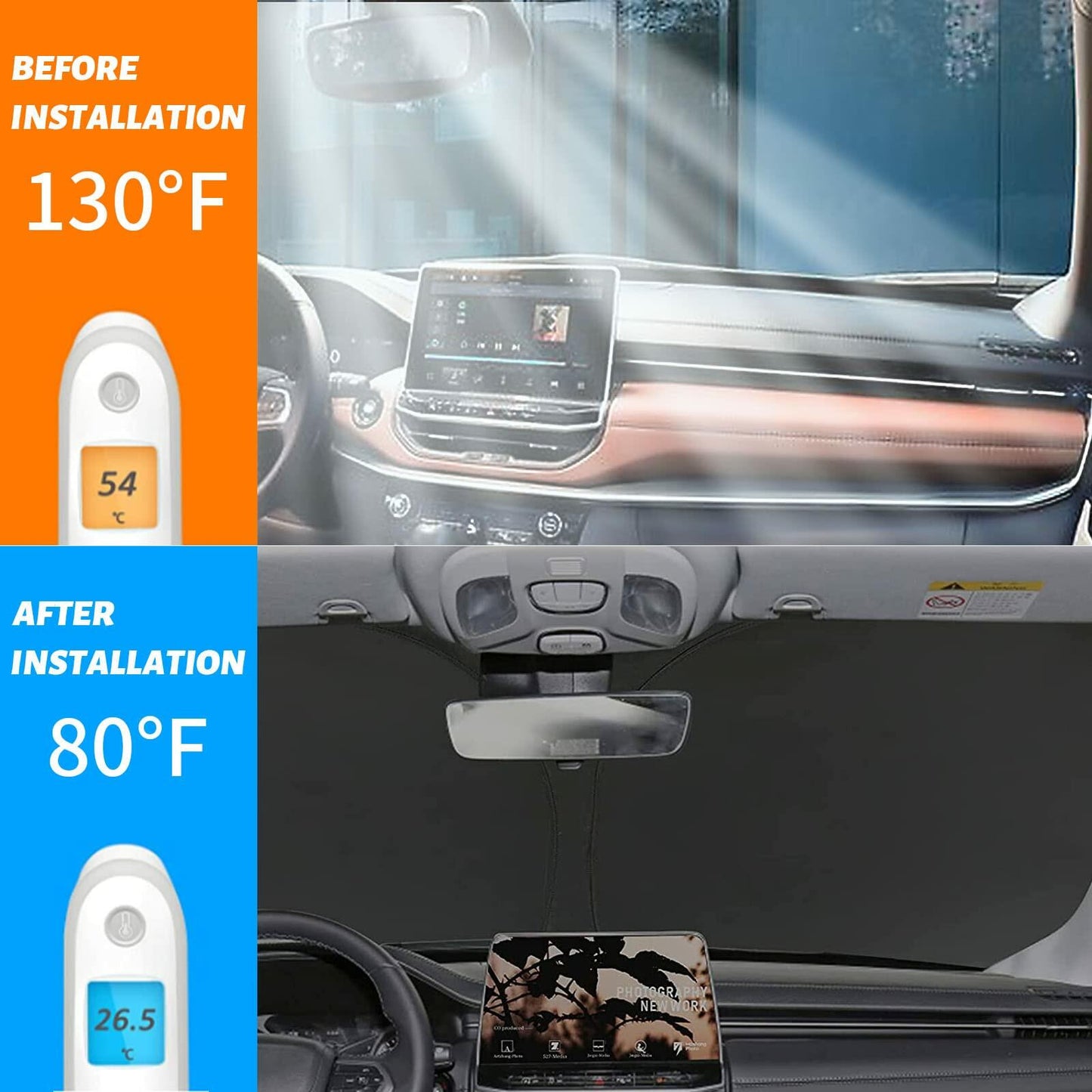 Moricere Windshield Sun Shade USA Flag Jeep Compass 2017-2023 Multi 6 Foldable