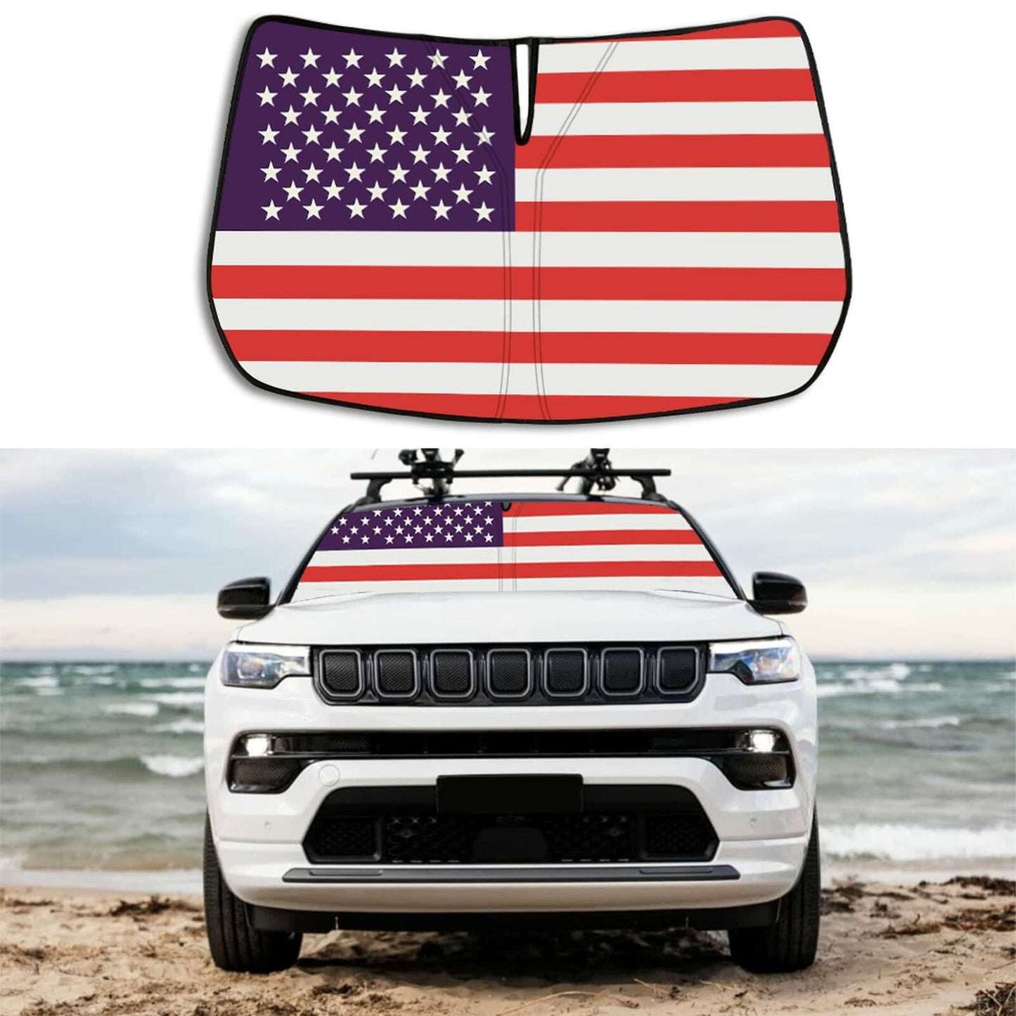 Moricere Windshield Sun Shade USA Flag Jeep Compass 2017-2023 Multi 6 Foldable