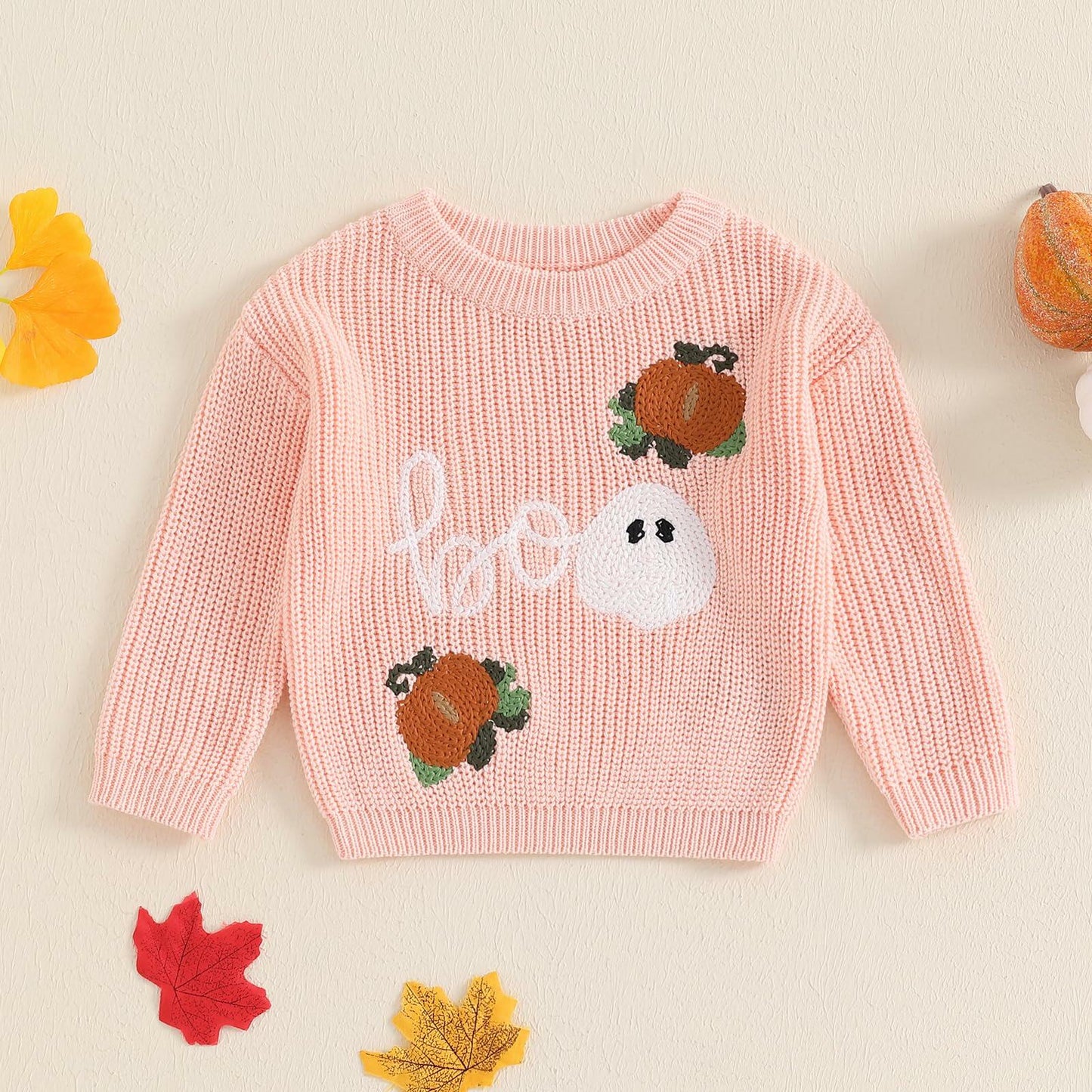 Adobabirl Baby Halloween Sweater Pumpkin Embroidery Knit Pullover Pink Size 6-9M