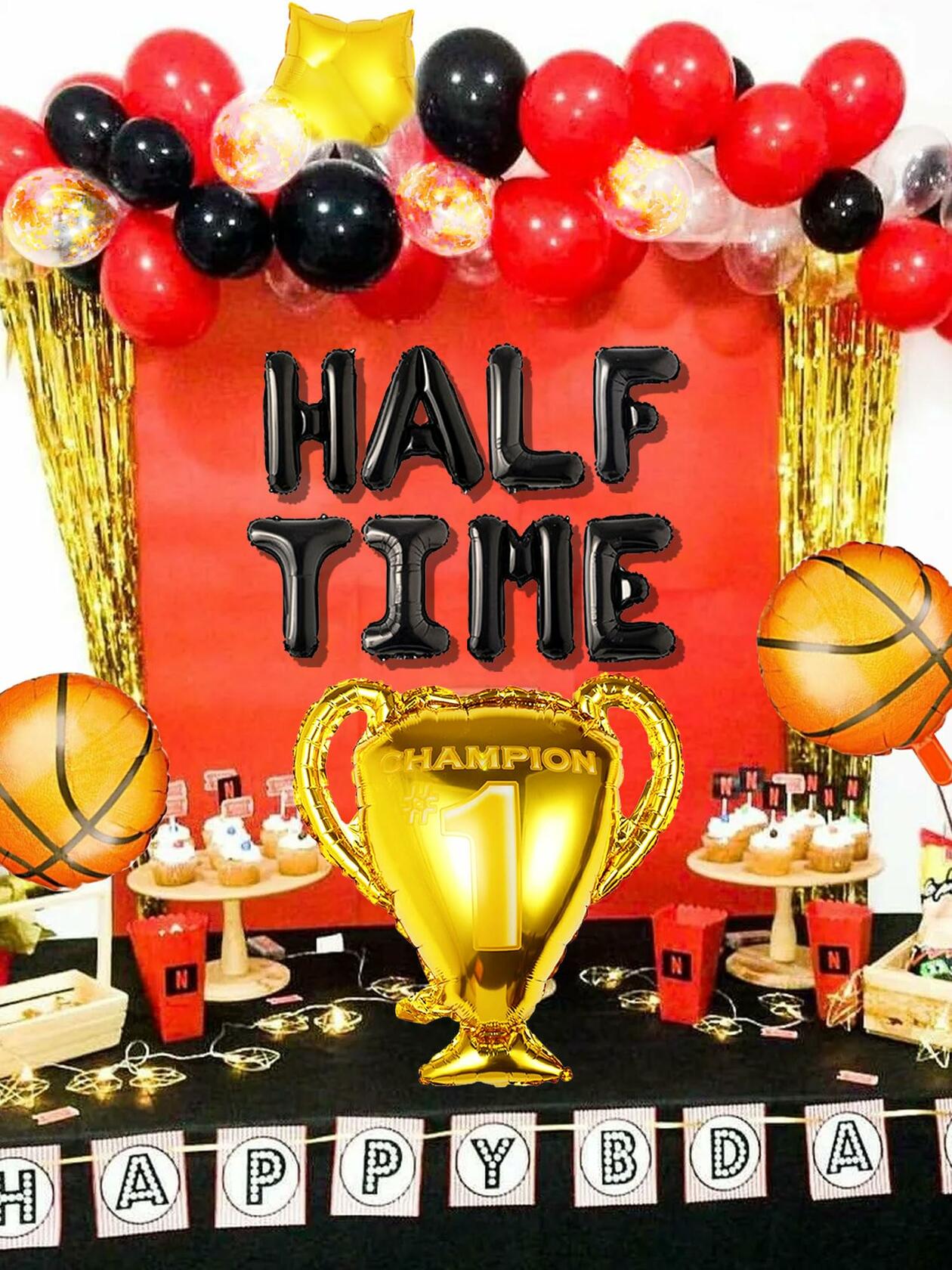 JeVenis Half Time Birthday Boy Basketball Balloons 1/2 Way to One