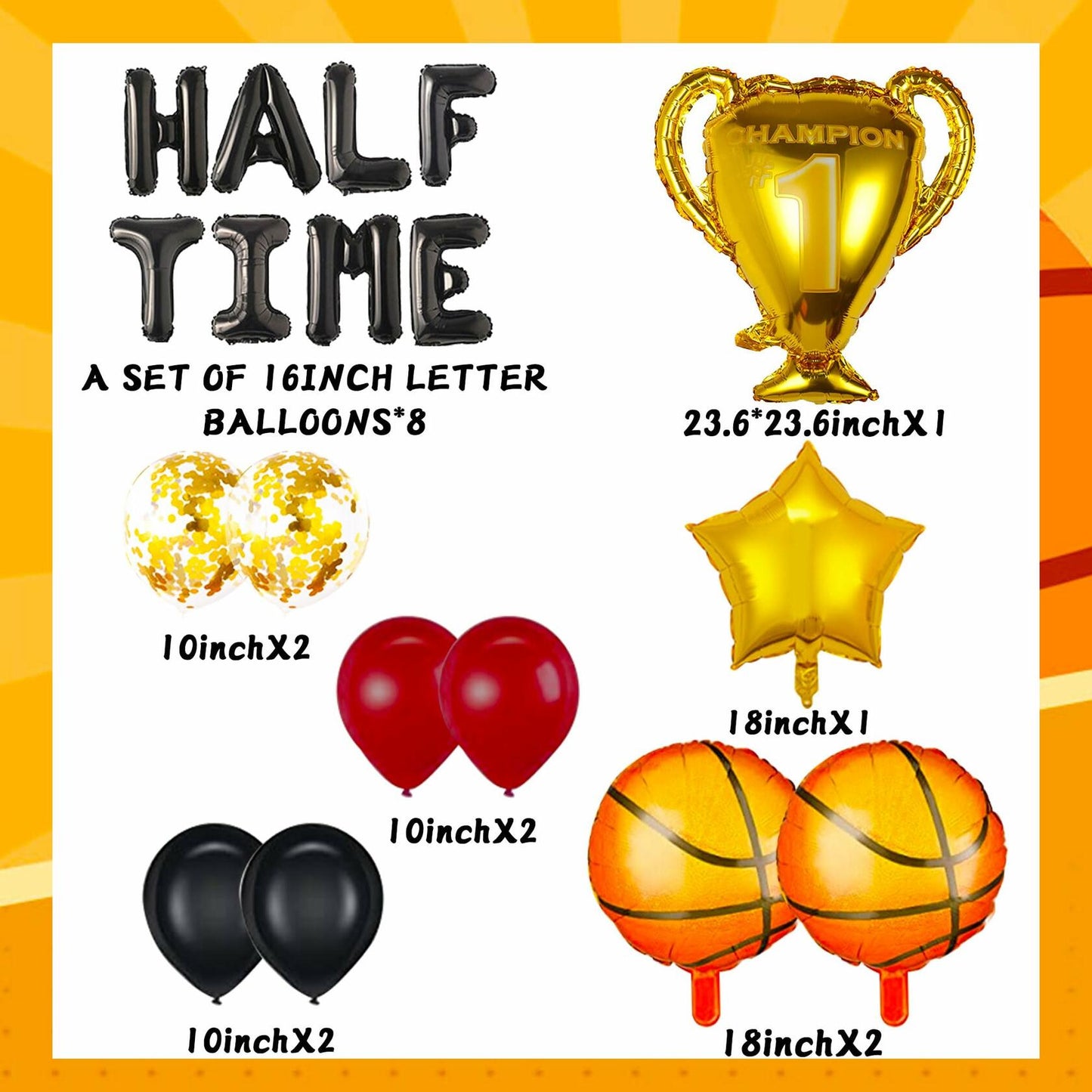 JeVenis Half Time Birthday Boy Basketball Balloons 1/2 Way to One