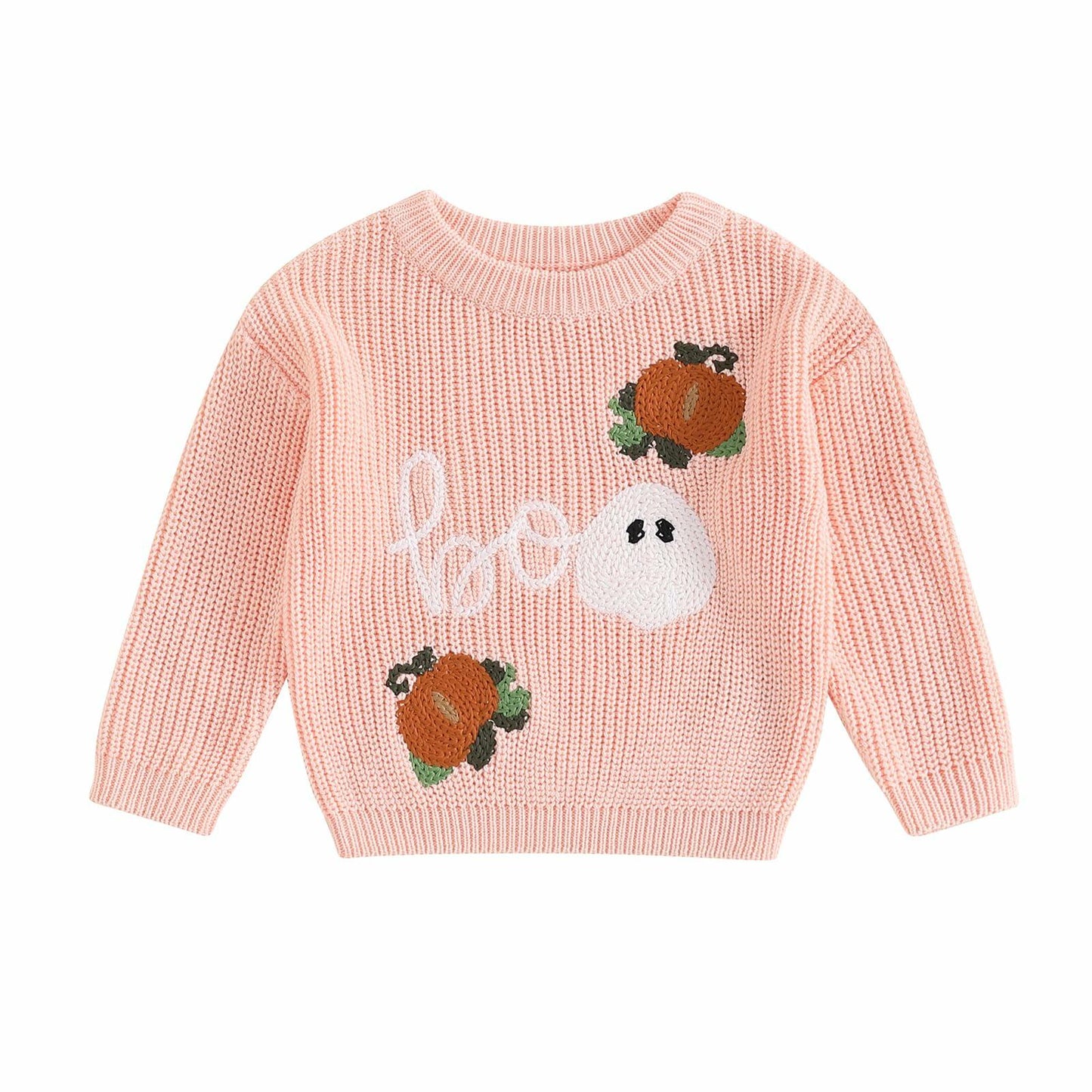 Adobabirl Baby Halloween Sweater Pumpkin Embroidery Knit Pullover Pink Size 6-9M