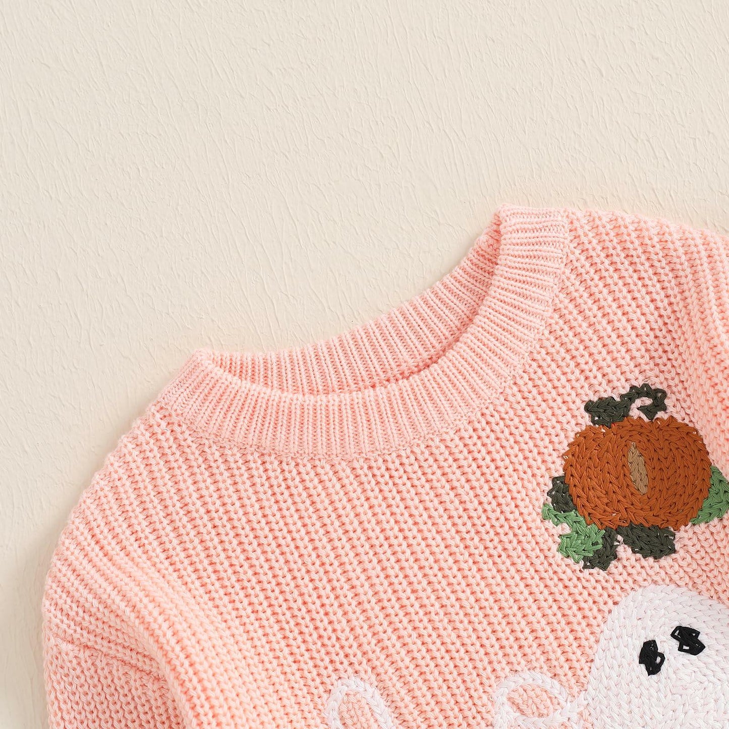 Adobabirl Baby Halloween Sweater Pumpkin Embroidery Knit Pullover Pink Size 6-9M