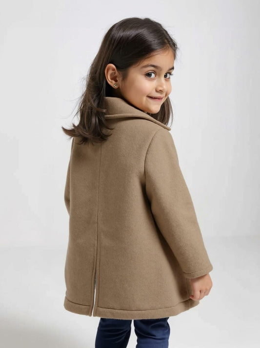 VKOMEO Girls Fleece Winter Coat Lapel Peacoat Khaki Size 2-3T