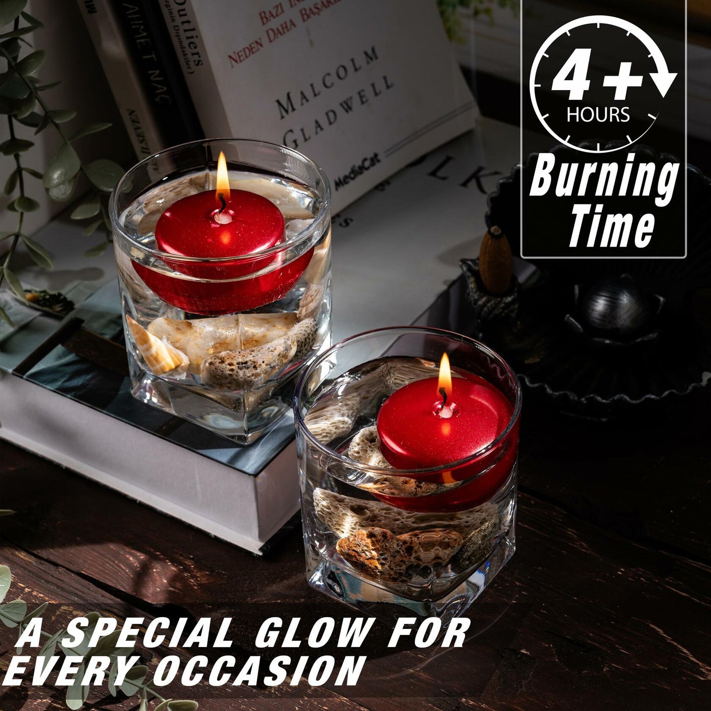 SECEL Floating Candles 2 Inch Paraffin Wax Cotton Wick Dripless 24 Pack