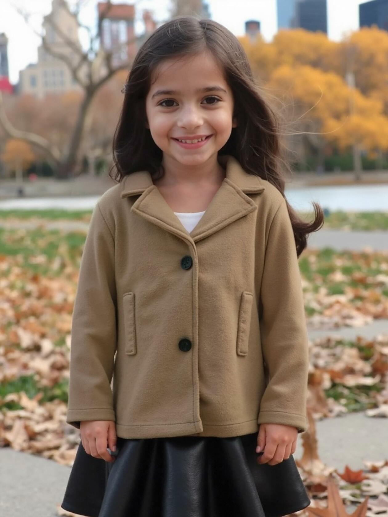 VKOMEO Girls Fleece Winter Coat Lapel Peacoat Khaki Size 2-3T