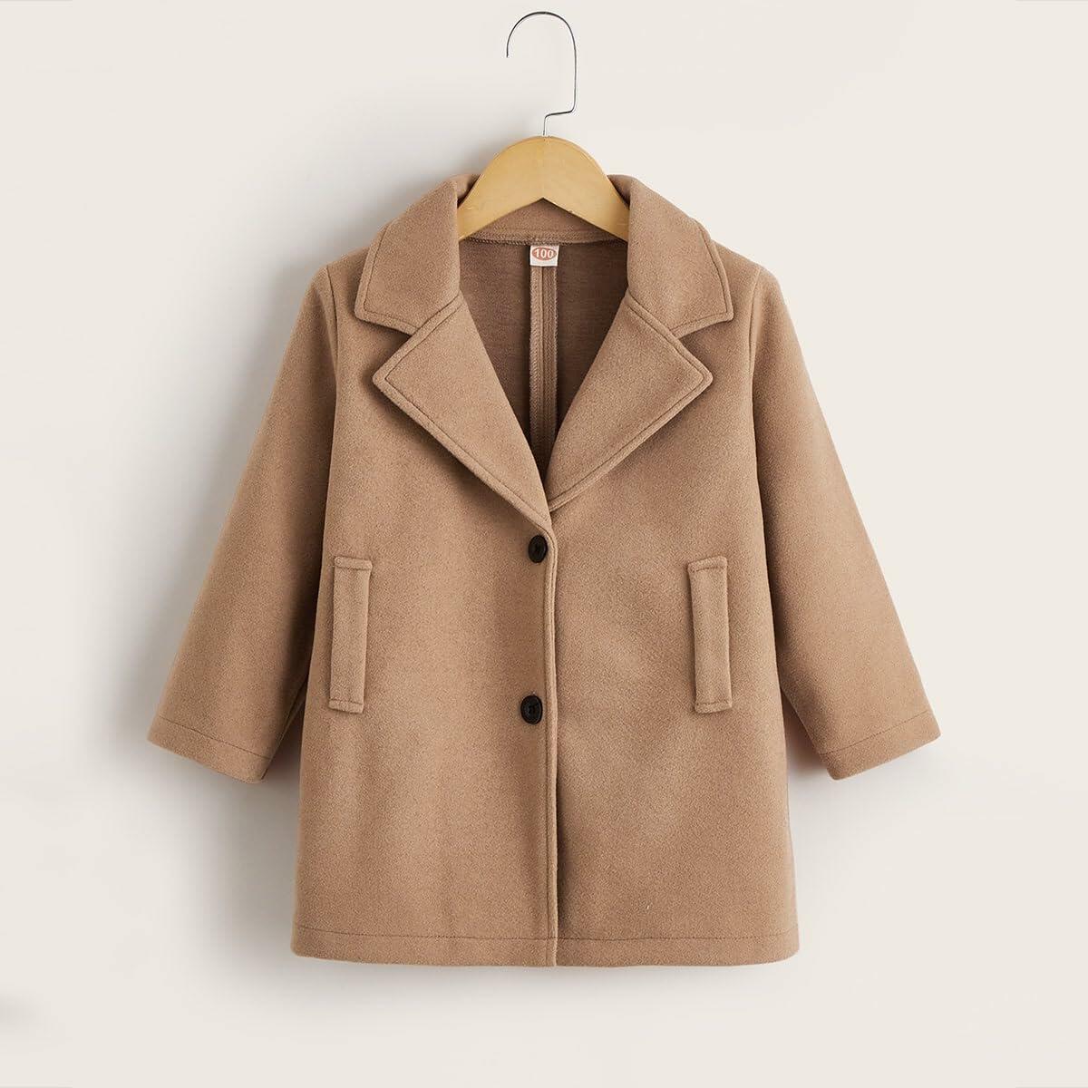 VKOMEO Girls Fleece Winter Coat Lapel Peacoat Khaki Size 2-3T