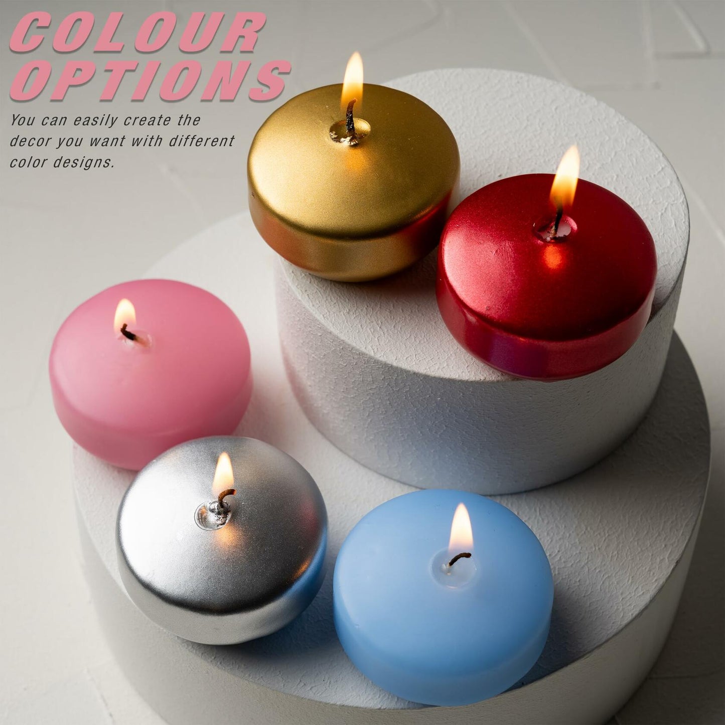 SECEL Floating Candles 2 Inch Paraffin Wax Cotton Wick Dripless 24 Pack