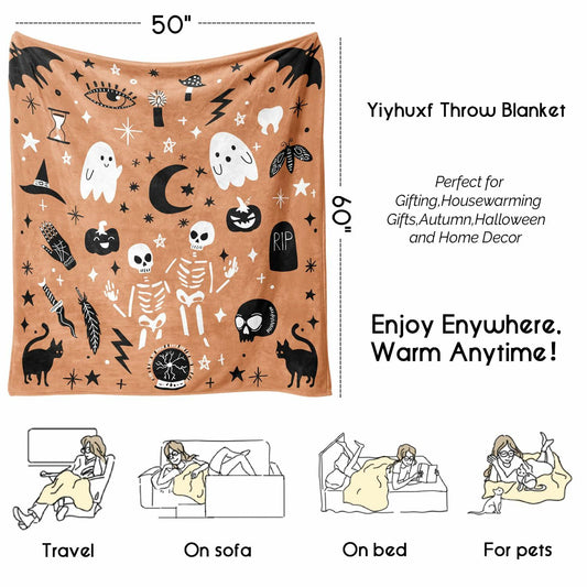 Yiyhuxf Halloween Flannel Fleece Throw Blanket Cartoon 60x50 Black
