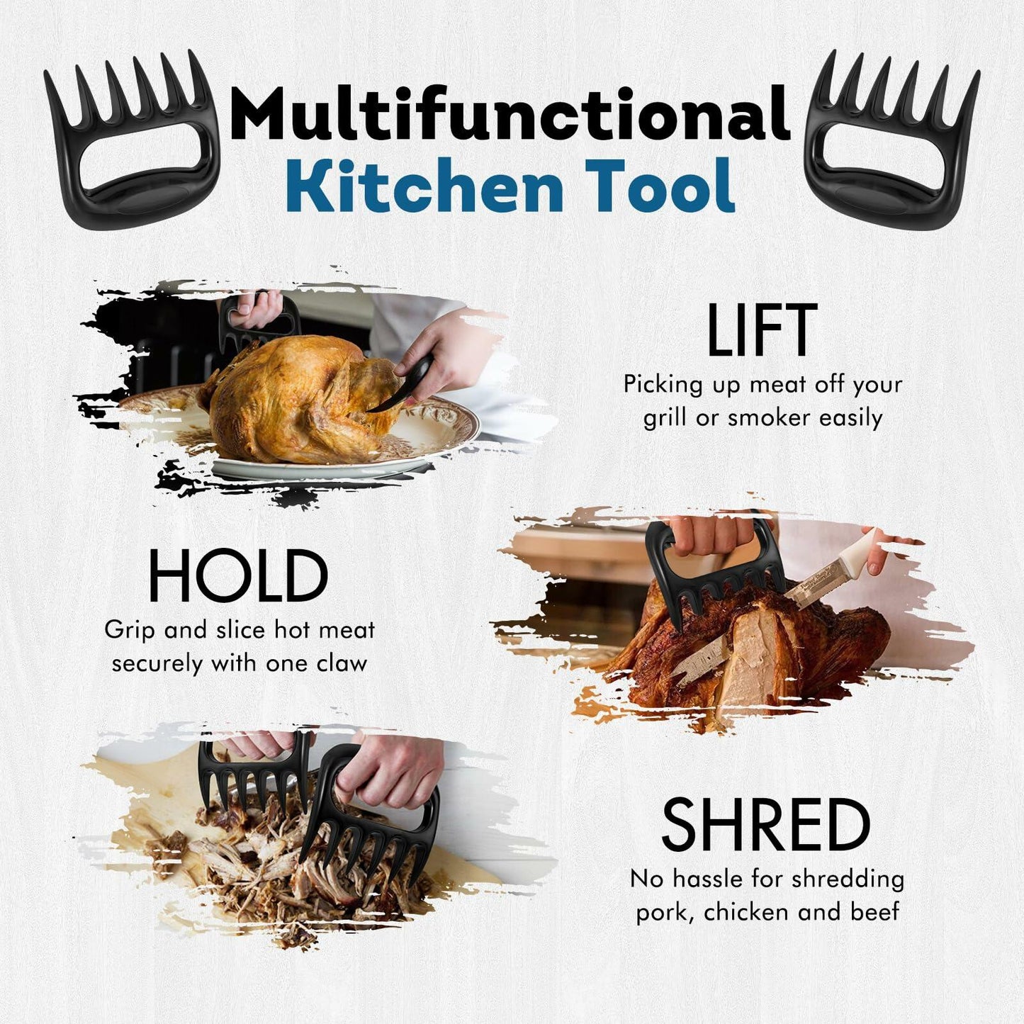 Glesalw Silicone Griddle Tool Mat & Meat Shredder Claws BBQ Set Orange