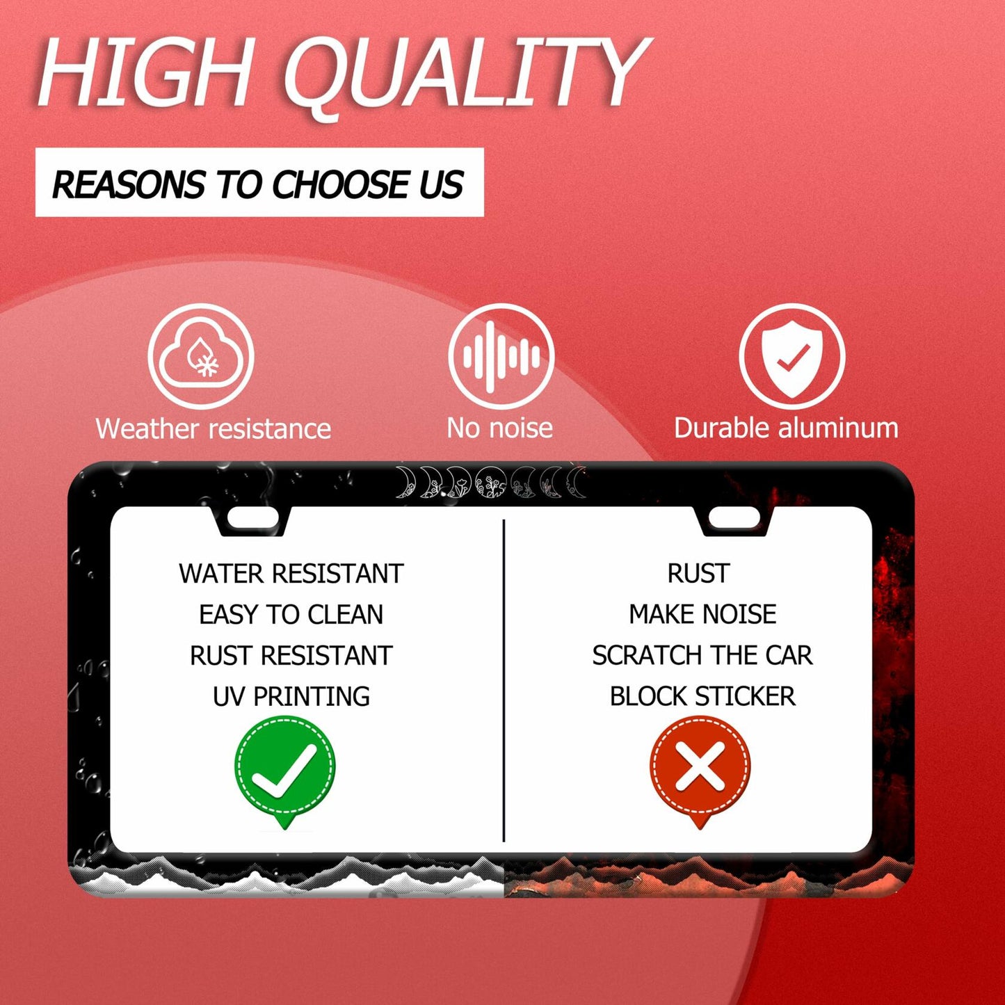 Moon Phase Mountain License Plate Frame Stainless Steel 12.2x6 Inches