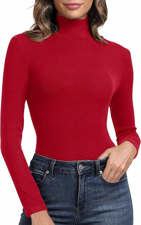 Urvicor Women's Long Sleeve Mock Neck Top Burgundy Size Small