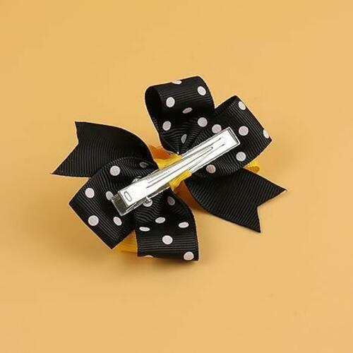 BOENBE LOVED Girls Yellow Bee Hair Clips with Ribbon Bows 2Pcs Polka Dots