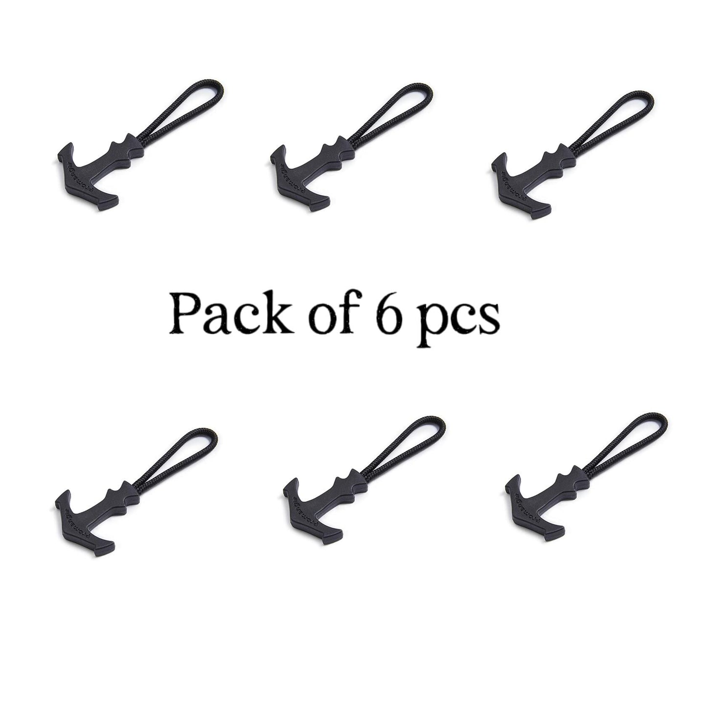 BJA Chunky T-Shaped TPU Zipper Puller Black Set of 6 Durable