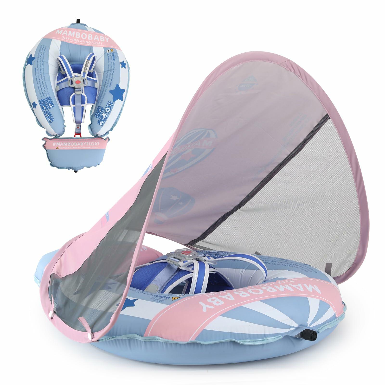 MAMBOBABYFLOAT Baby Pool Float New Gen Safety Portable Backpack Blue Balloon