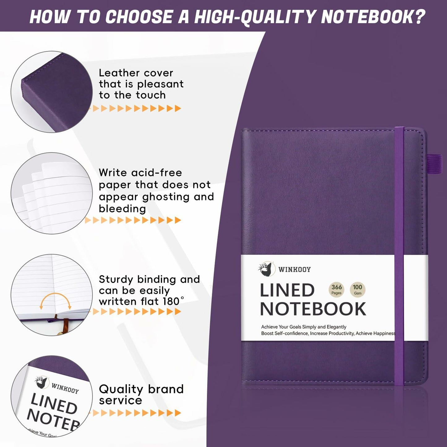 Winkooy Leather Hardcover Lined Journal Notebook A5 366 Pages Pen Loop