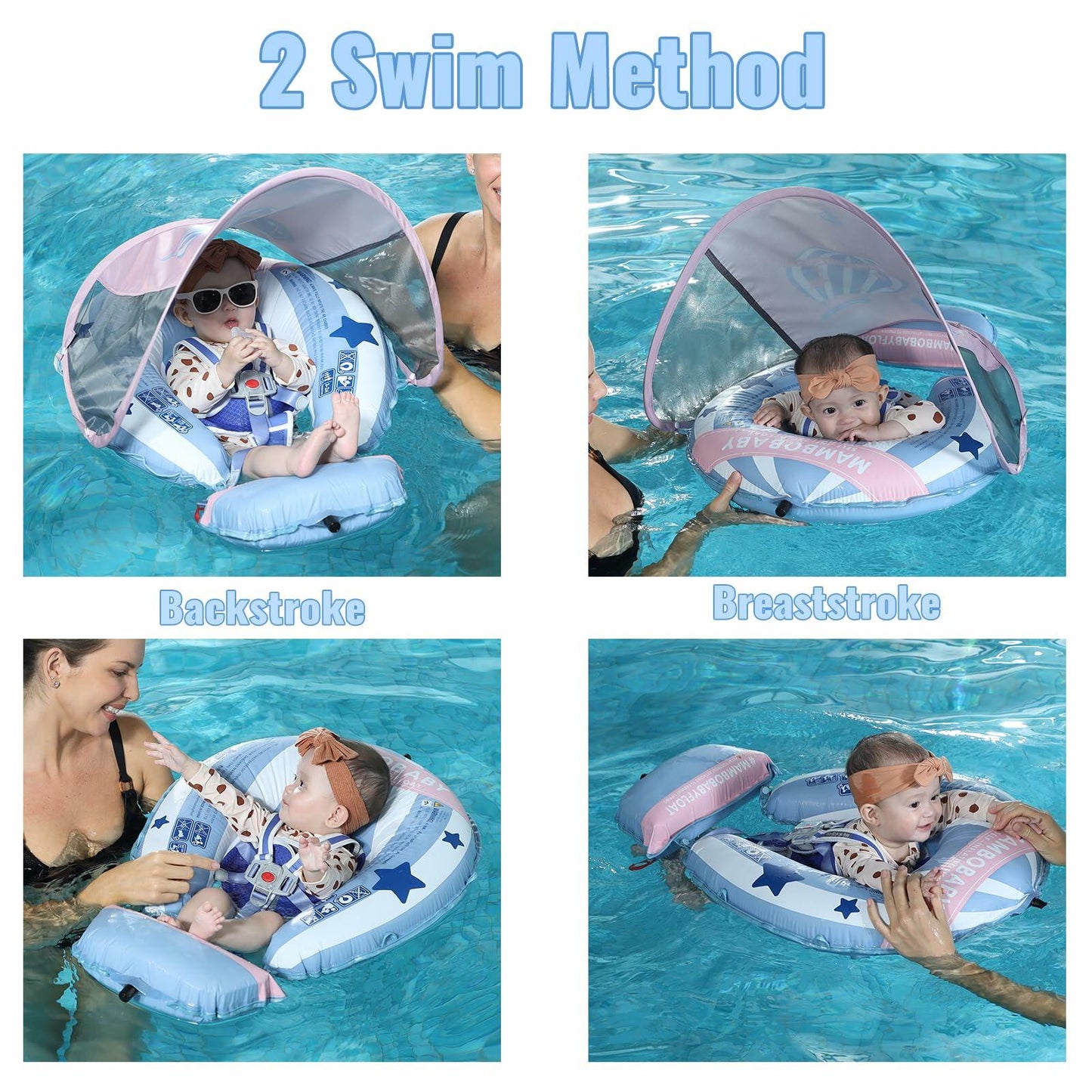 MAMBOBABYFLOAT Baby Pool Float New Gen Safety Portable Backpack Blue Balloon