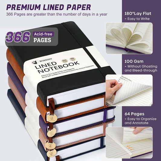 Winkooy Leather Hardcover Lined Journal Notebook A5 366 Pages Pen Loop