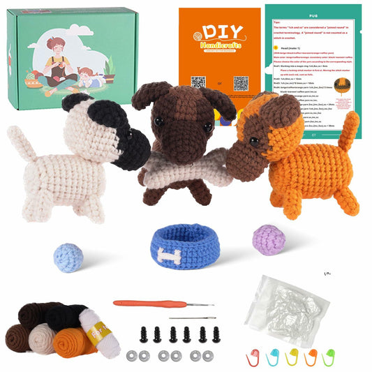 Finnacy Crochet Dog Kit Husky 3 pcs Yarn Hook Accessories Starter Kit