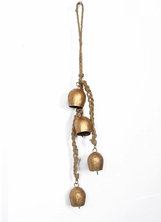 Siddhivinayak Overseas Iron Wrought Brass Finish Wall Hanging Bell Chime 4 Bells