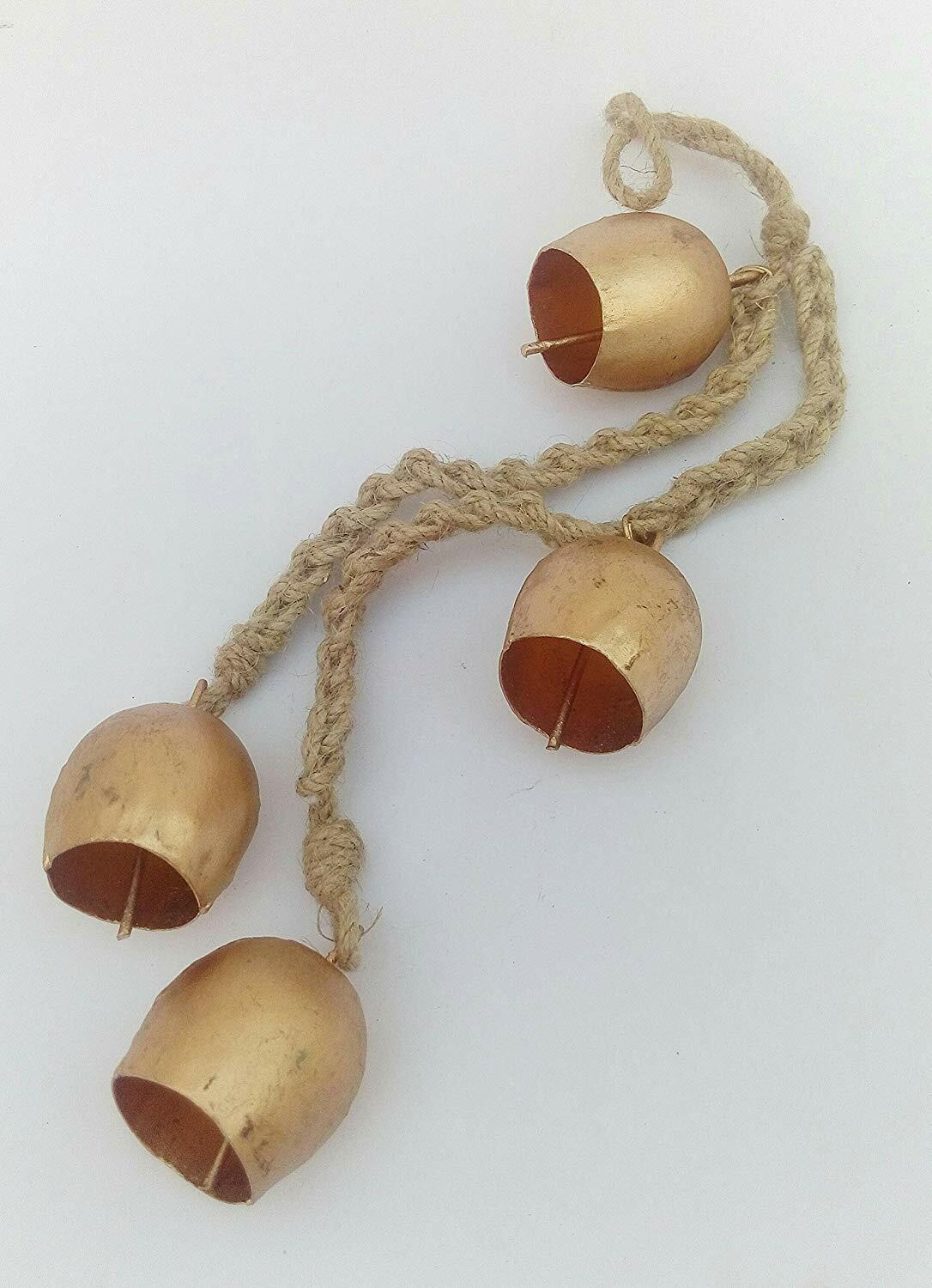 Siddhivinayak Overseas Iron Wrought Brass Finish Wall Hanging Bell Chime 4 Bells