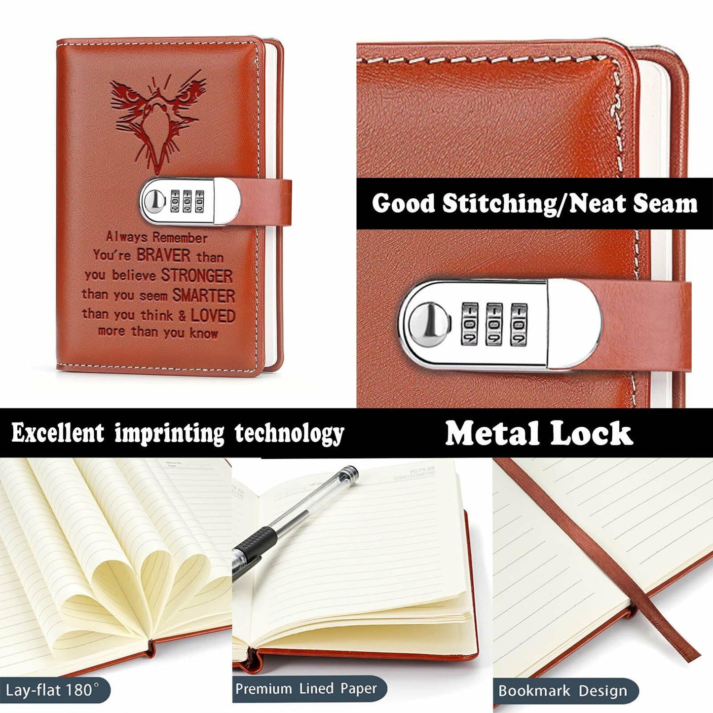 JOHSBYD Eagle Leather Combination Lock Notebook Scouts Gift