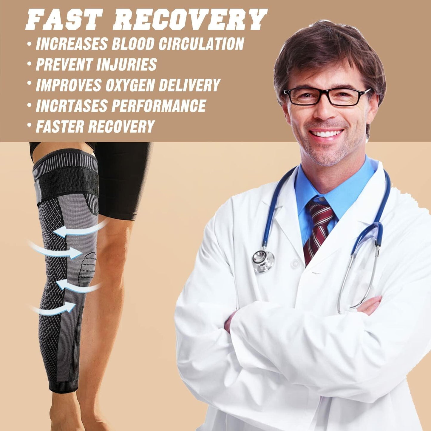 Mumian Full Leg Compression Sleeves with Strap Black 1 Pair Size XXX-Large