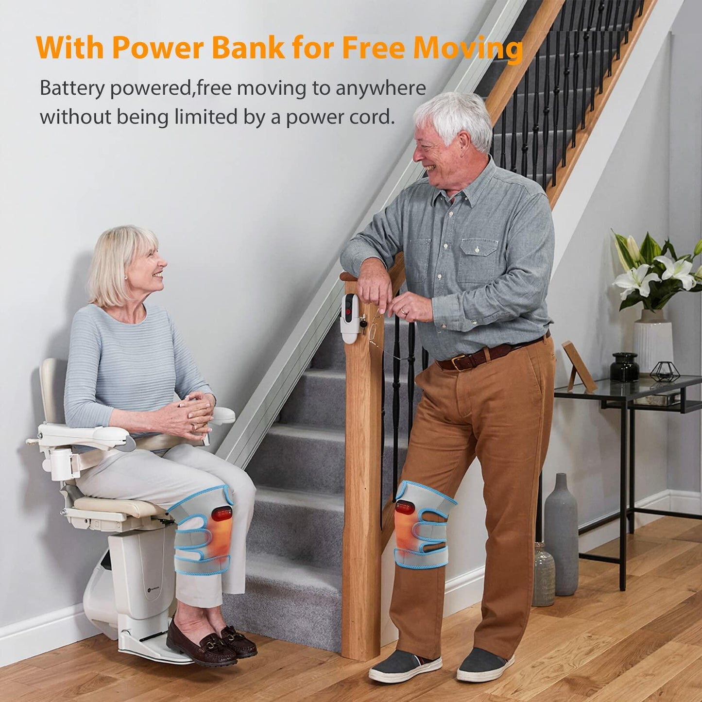 Feiorn Heated Knee Brace Wrap Adjustable Heat Vibration Massager Gray Size One