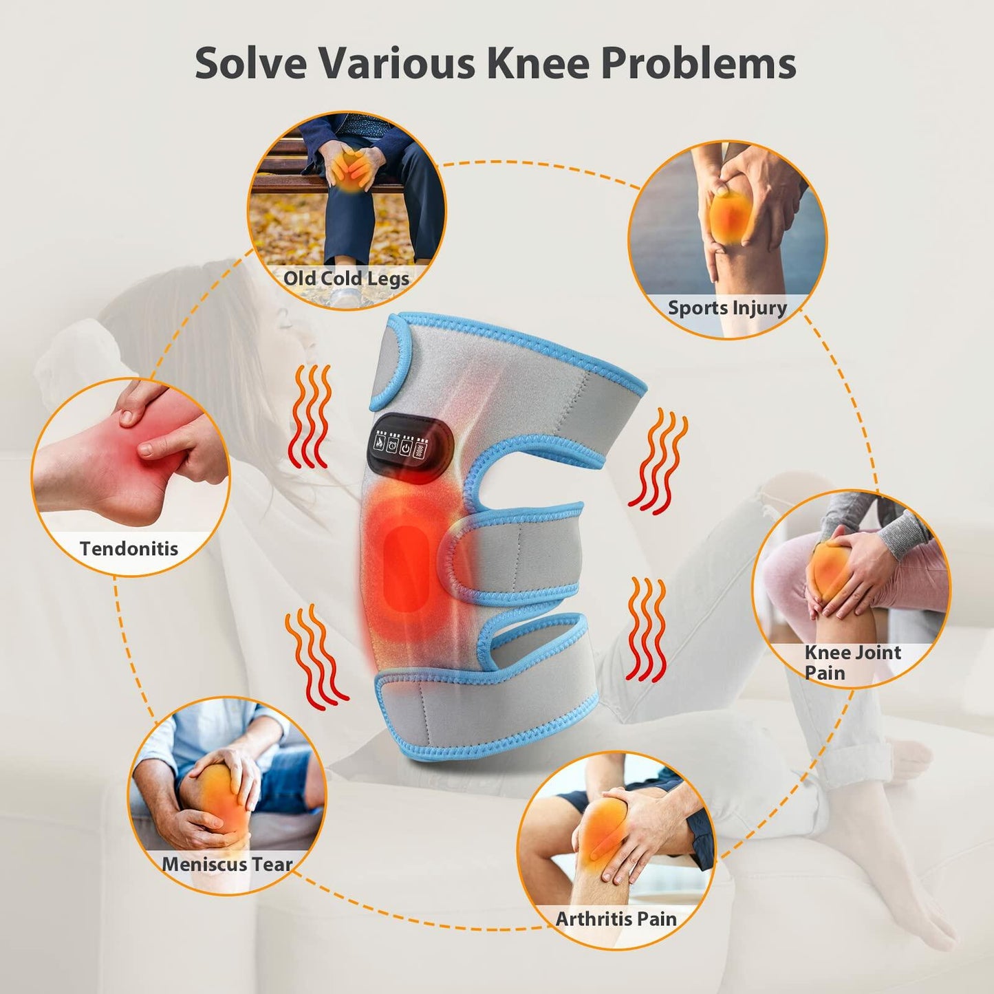 Feiorn Heated Knee Brace Wrap Adjustable Heat Vibration Massager Gray Size One